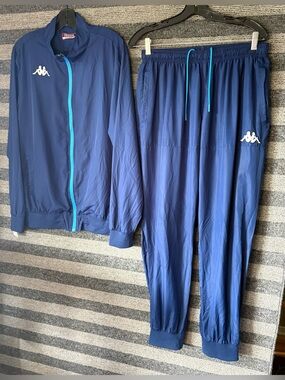 Kappa Men's Navy Blue Windbreaker Track Suit Jacket and Pants XL EUC